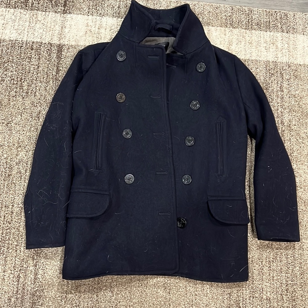 J. Crew Men’s Navy Blue pea coat. Size large.